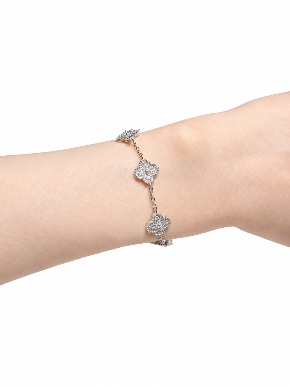 Silver Sparkling Crystal Clover Bracelet